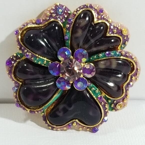 Purple rhinestone flower brooch 2" diameter 1.1995 - Picture 3 of 6